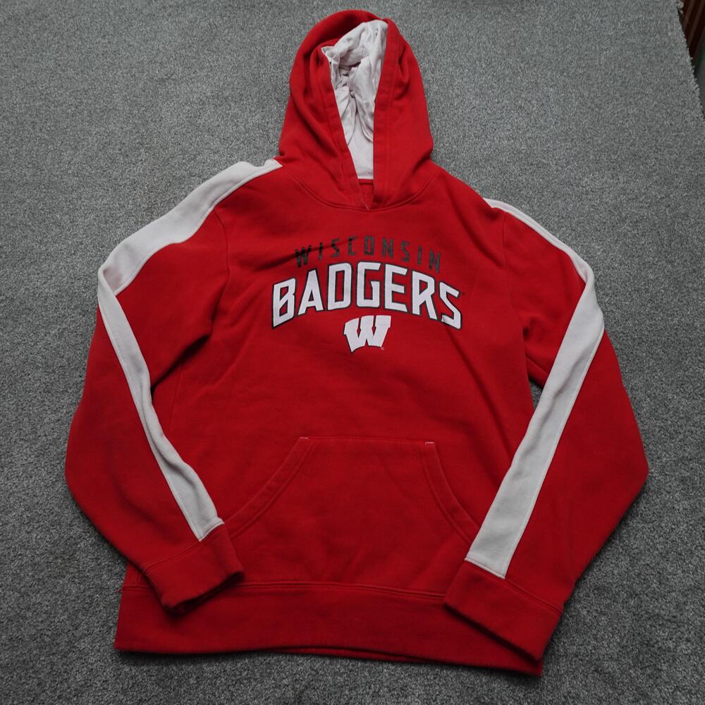 Wisconsin Badgers Hoodie Mens Medium Red White NCAA College Pullover Sweatshirt